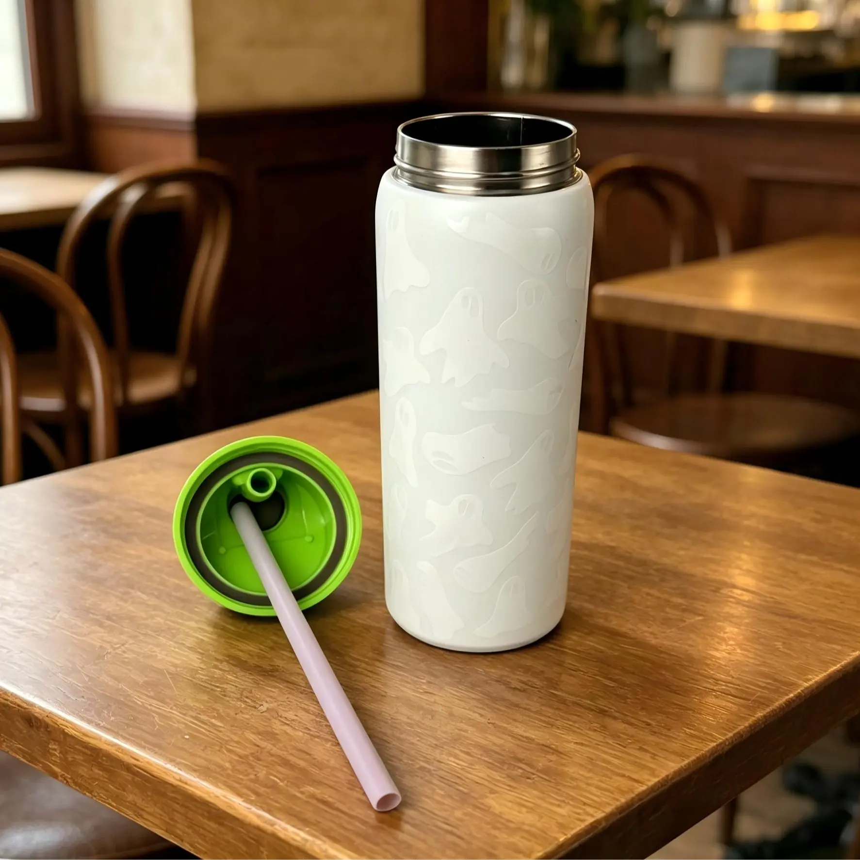 Ghost Shine Portable Insulated Thermal Cup Water Bottle - 32oz (945ML) Drinkware Flask with Straw, 24+ Hours Heat/Cold Preservation, Ideal for Camping, Work Use