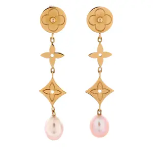 Pre-owned Louis Vuitton Idylle Blossom Drop Earrings 18K Yellow Gold with Pearls by Rebag