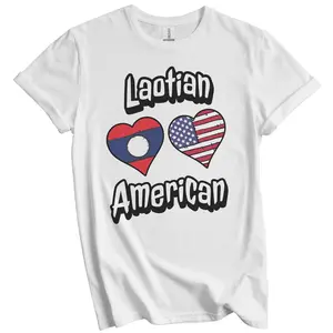 Laotian American Flag Hearts Combo Laos T-Shirt