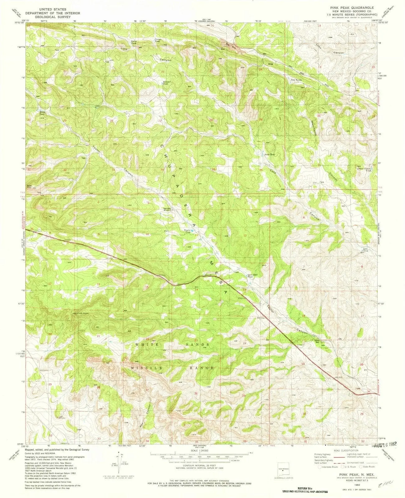 Pink Peak New Mexico USGS Topographic Quadrangle Map, 1982, 1:24000