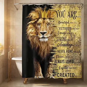 1/3/4 Piece, Bathroom Set with Lion and Inspirational Quote Patterns, Shower Curtain and Rug Collection, Home Decor Gift, Shower Essentials, Bathroom Decor, Waterproof Polyester Shower Curtain, Decorative Bathtub Divider, Shower Curtain Sets