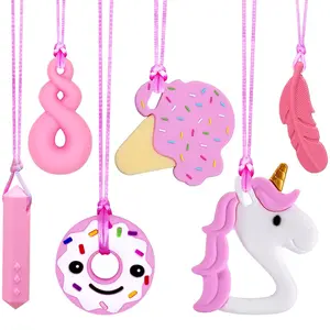 FAN33 Sensory Chew Necklaces for Girls and Adults, 6 Pack Autism Teething Necklace Sensory Necklace for Kids with ADHD or Special Need, Silicone Chewable Necklaces Reduces Chewing Fidgeting for Children Adults Chewer