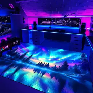 Aurora Scenery Pattern Flannel Carpet, 1 Count Fluorescent Soft and Comfortable Area Carpet, Floor Carpet for Home Entrance, Kitchen, Living Room