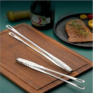 2pcs Stainless Steel Long Handle Anti Slip Grilling Tongs Steak Tongs Kitchen Cooking Utensils Kitchen Accessories for Outdoor Barbecue and Indoor Cooking