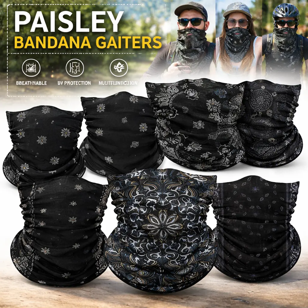 6 Pcs 12-in-1 Seamless Fabric Bandana Look Neck Gaiter Face Mask for Adults - UPF 50+ Cooling Neck Cover, Scarf, Balaclava, Headband - Outdoor Sports Headwear for Cycling, Hiking, 12-In-1 Multiuse