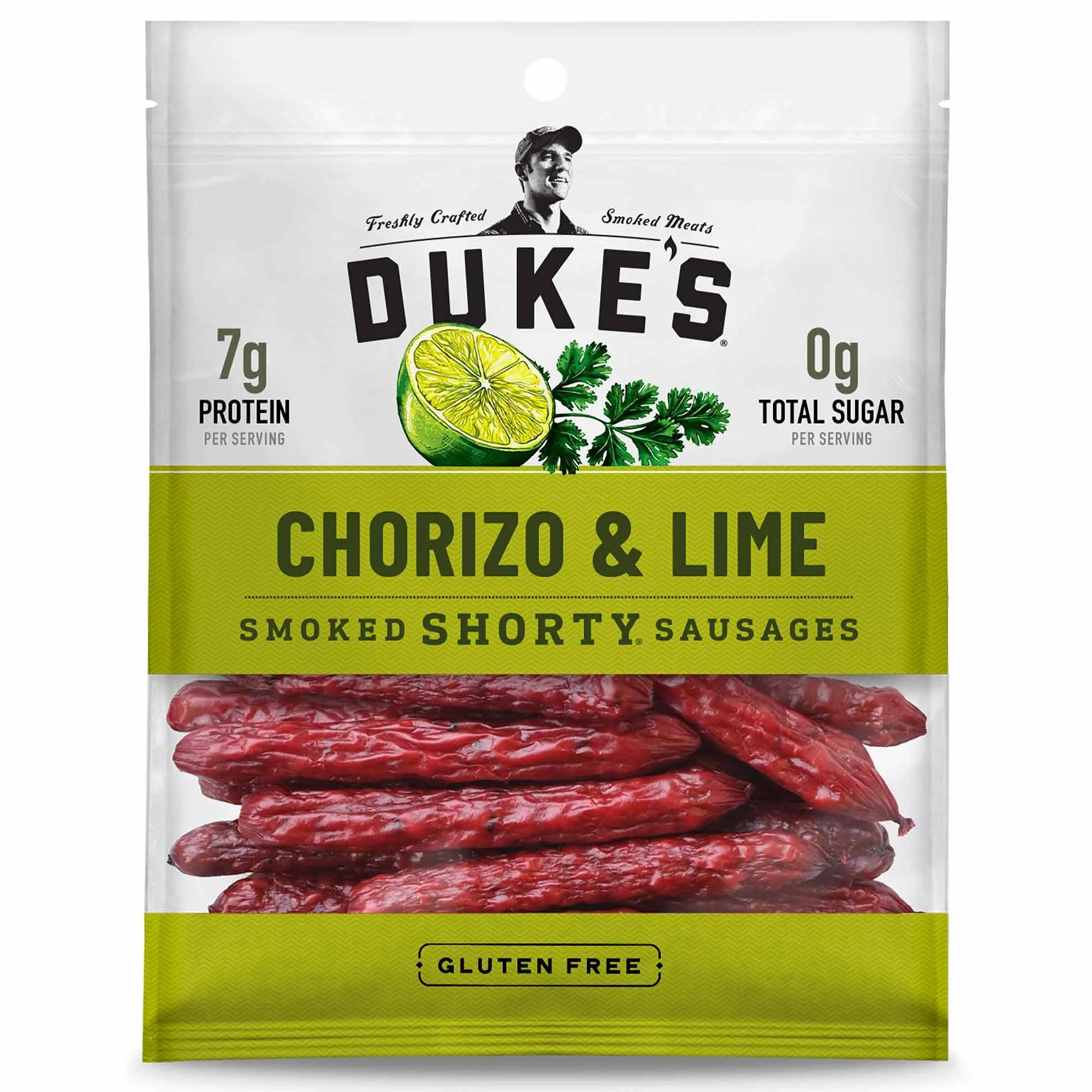 Smoked Pork Chorizo, Lime, Garlic & Citrus Shorty Sausages, 5 oz Gluten-Free Sugar-Free Slow-Smoked Dried Meat Snack Sticks, 7g Protein Per Serving, Ideal for Backpacks & Gym Bags