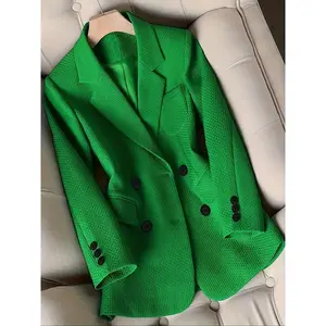 Plus Size Women’s Solid Color Double-Breasted Blazer – Elegant, Fashionable, Comfortable, Textured, Casual Style for Work/Office/Business; Suitable for All Seasons