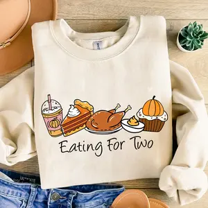 Eating For Two Thanksgiving Shirt, Pregnancy Announcement T-shirt, Cute Fall Maternity Sweatshirt, Baby Reveal Shirt, Autumn Pregnant