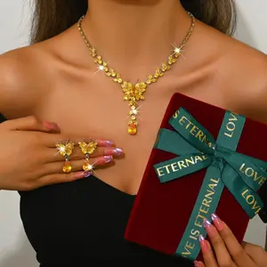 Fashionable Colorful Zircon Luxury Necklace Earring Set Premium Gem Gift For Girls