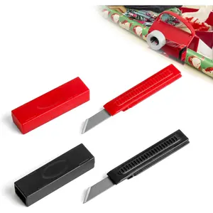 2 Pack Wrapping Paper Cutter with 2 Replaceable Blades & 4 Tapes, Christmas Gift Wrapping Paper Roll Cutter Tool Tube Holder Slidding Slicing for Birthday Holiday (2PCS Blades)