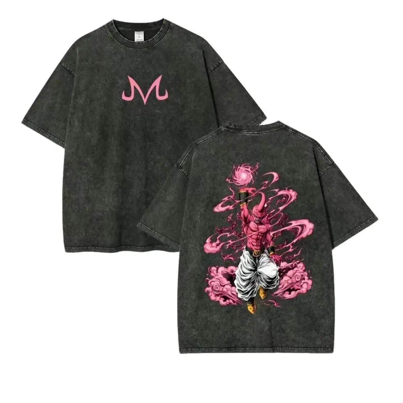 Majin Buu Vintage Washed T-Shirt, Kid Buu Pink Energy Graphic Tee, Oversized Heavy Cotton Retro Streetwear, Perfect Gift for DBZ Anime Fans DBZ Majin Buu Vintage Washed Tee, Heavy Cotton Oversized Anime Streetwear Top