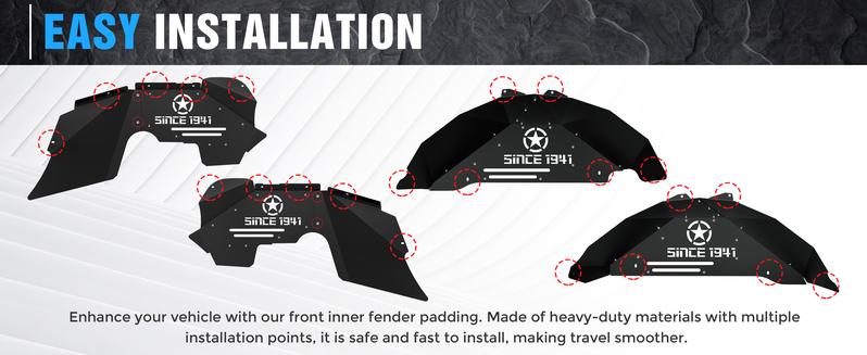 for Wrangler JK Front and Rear Inner Fender Liners Compatible with 2007-2018 Jeep Wrangler JK & JKU 2/4 Doors, Steel Back Mud Guards Wheel Well Cover Since 1941 Logo Fender Flare Liners (4 PCS)