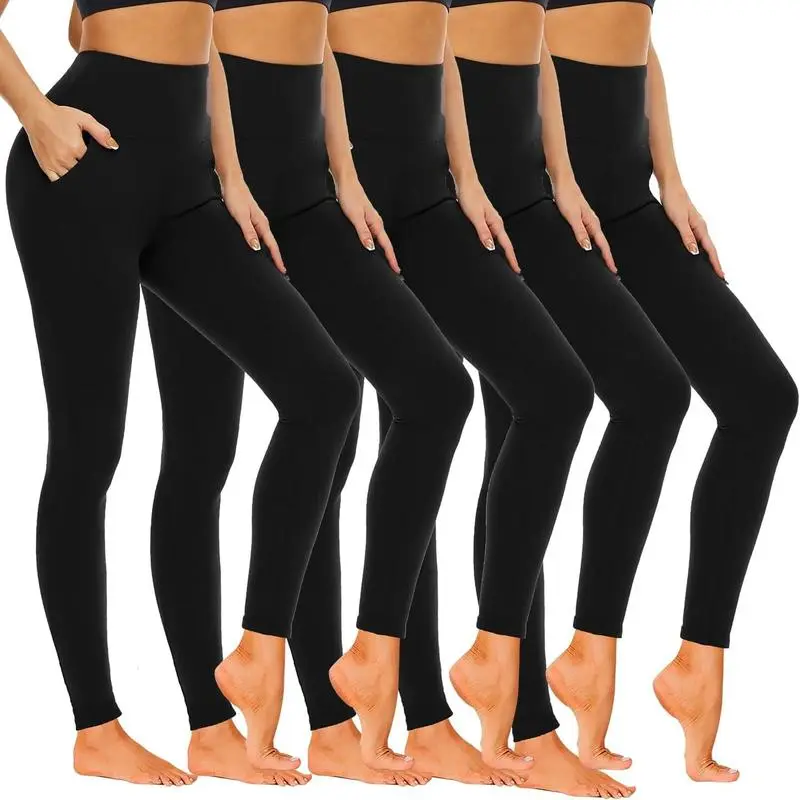 5 Pack Leggings for Women, Buttery Soft High Waisted Opaque Pants with Tummy Control for Yoga & Workout, Check Size Chart