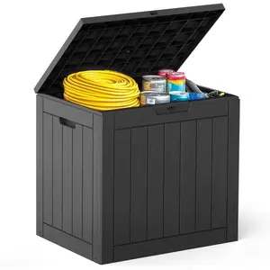 (31 or 60) Gallon Resin Deck Box, Waterproof UV Resistant Outdoor Storage Box for Garden, Indoor，Wisteria Black Gianna