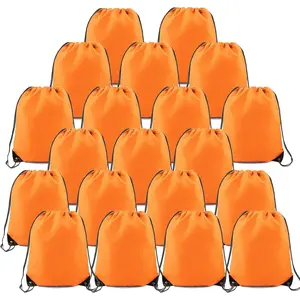 20 Pieces Orange-String-Bag-Pack-Bulk Durable Cinch Gym Sacks Backpacks Large Size for Christmas Sports Storage Travel Pull String Sackpack for Women and Men