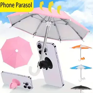 Outdoor Beach Essential Smartphone Mini Umbrella, Universal Pig Suction Cup Stand, Sun Protection, Rainproof, Art Decorative Parasol