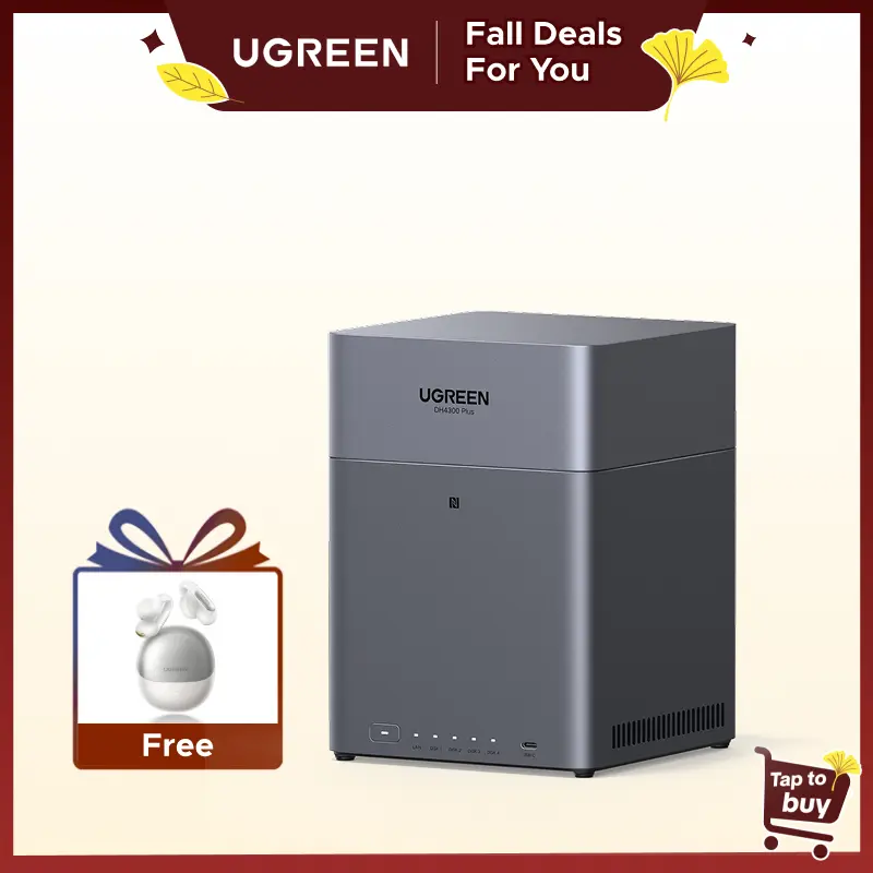 UGREEN DH4300 Plus 4-Bay Desktop Network Attached Storage (Diskless NASync), 8GB LPDDR4X RAM, 2.5GbE, 4K HDMI, 128TB max Capacity, Remote Access, AI Photo Album, Beginner-Friendly, 2.5 Inches Support, USB 3.0, Plastic Build, TikTokShopFallDealsForYou,tech