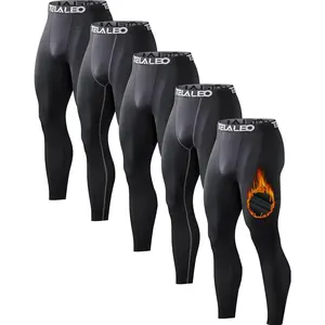 5 or 4 Pack Men's Thermal Compression Pants Fleece Lined Sports Tights Athletic Leggings Cold Weather Baselayer Winter Gear