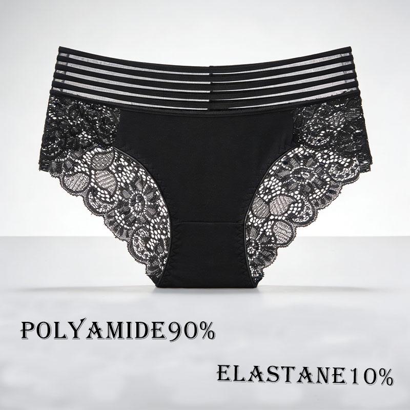 10pcs Women’s Sexy Lace Panties, Cutout Design, Skin-Friendly & Breathable, Butt-Lifting, Striped Waistband, Scalloped Edges, Triangle Style