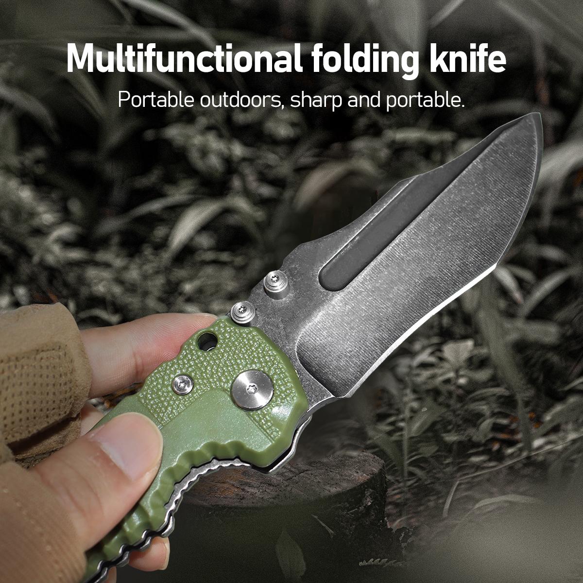 Portable Camping Hiking Folding Knife，Tactical OD Green EDC Folding Pocket Knife, Ultimate Outdoor Survival Tool for Camping Hiking