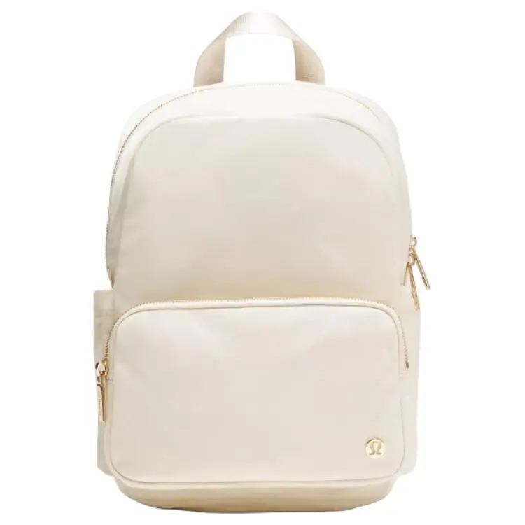 Lululemon Everywhere 11.5L Small Polyester Backpack for Female, Light Ivory & Oak Brown Color, Gold Hardware