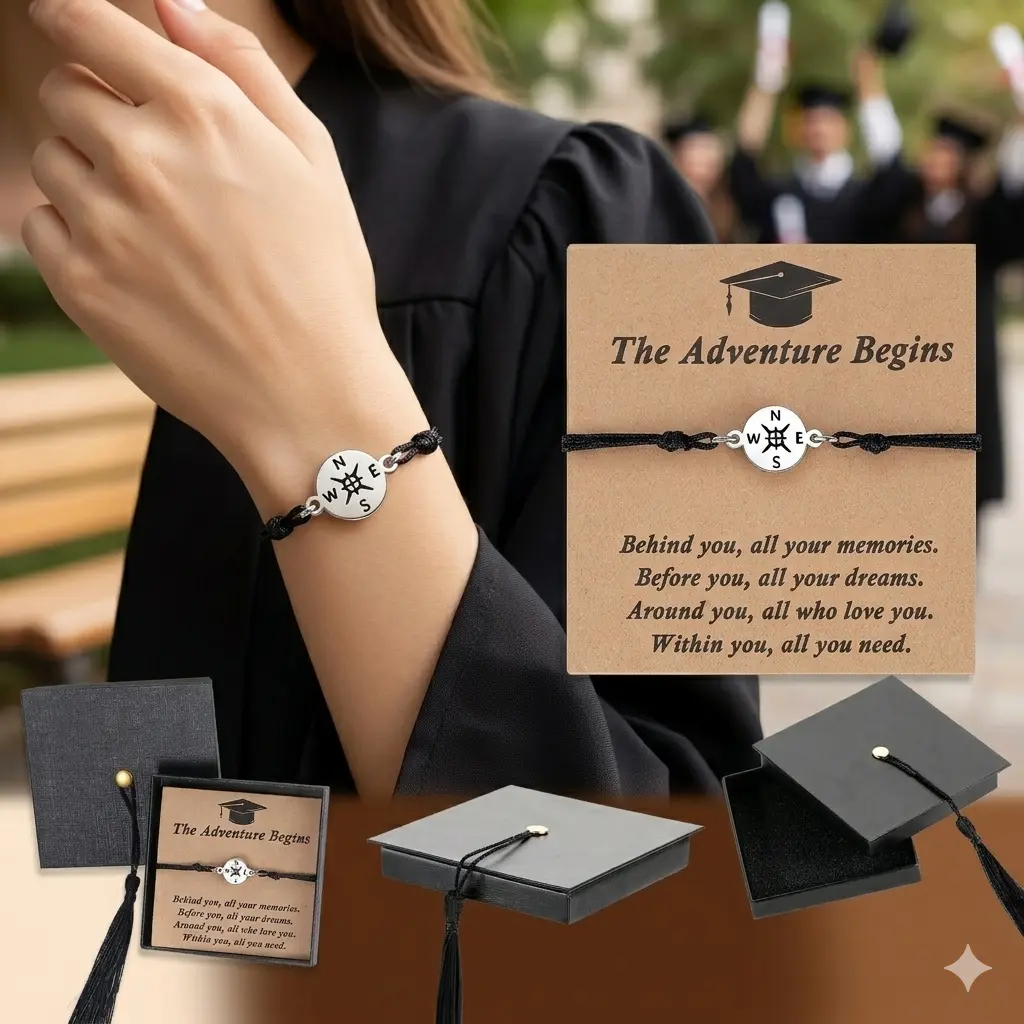 YEHHY Graduation Gift Bracelet for Her Him, Class of 2026 Kindergarten High School College Gift, 5th 8th Grade Teen Girl Boy Jewelry, Inspirational Card Bracelet for Student Daughter Son Nurse, Adjustable Cuff
