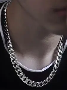 Titanium Steel Cuban Chain Men's Trendy Necklace, High-End Style, American Boyfriend Lockbone Chain, Valentine's Day Gift