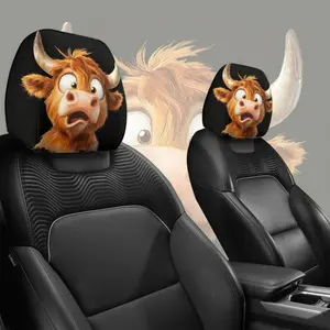 Funny Cartoon Cow Car Headrest Covers, Easy Install Washable Interior Accessories, Durable Lightweight for Travel Daily Commute