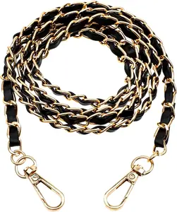 Purse Chain Strap, Purse Straps Replacement Crossbody, Crossbody Straps for Purses Leather, 47.2" Long Black (Gold)