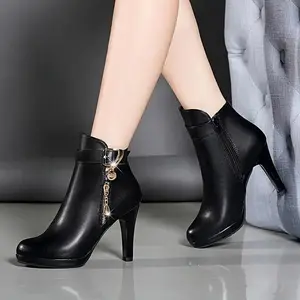 Women'sMinimalistAnkleBoots-ThinHeel,RoundToe,ZipperClosure,SyntheticUpper&RubberSoleComfortKnee