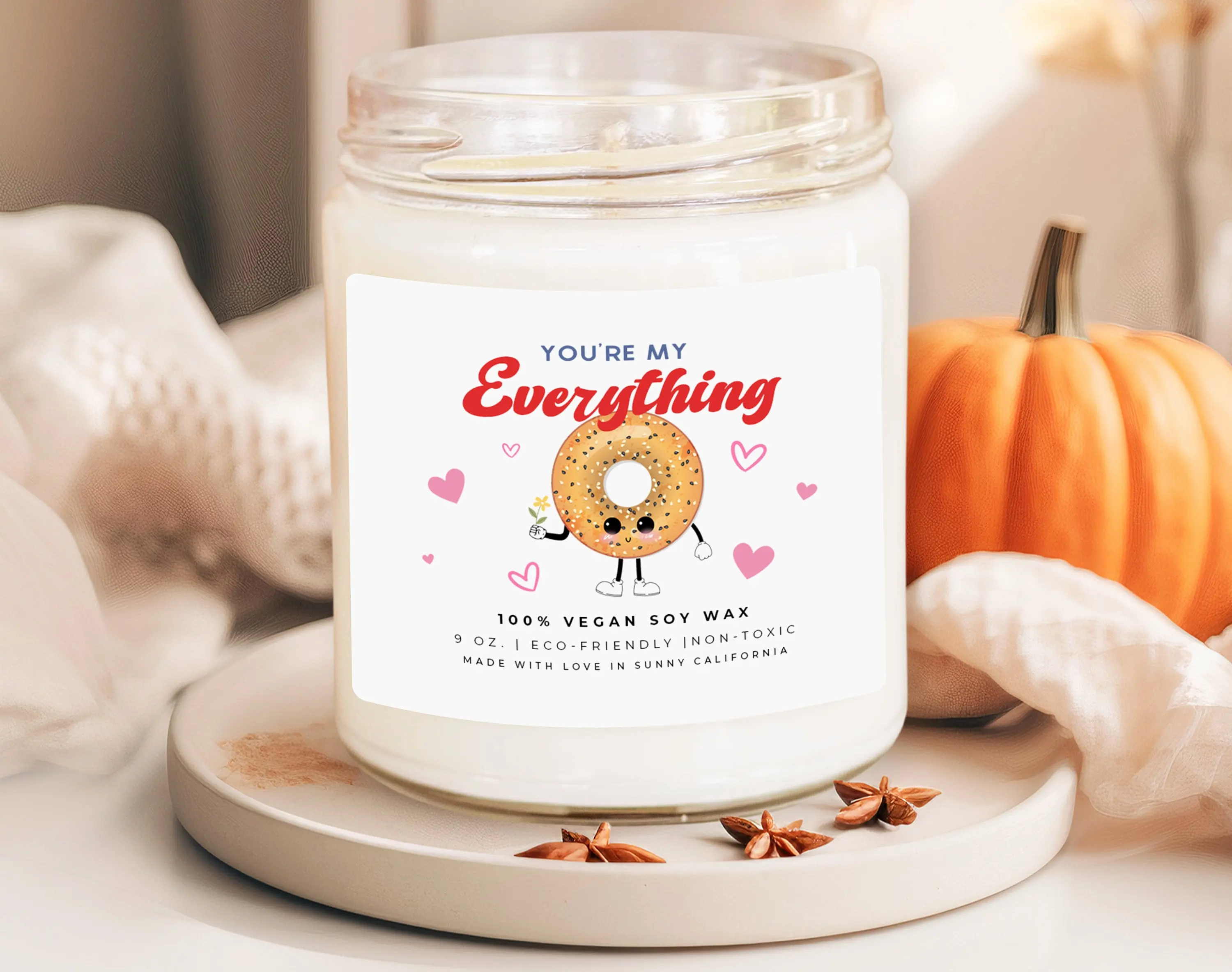 You're My Everything Scented Candle, Bagel Soy Wax Candle, Valentines Day Candle, Funny Joke Meme Gift, (C-5VAL) bagel  candle