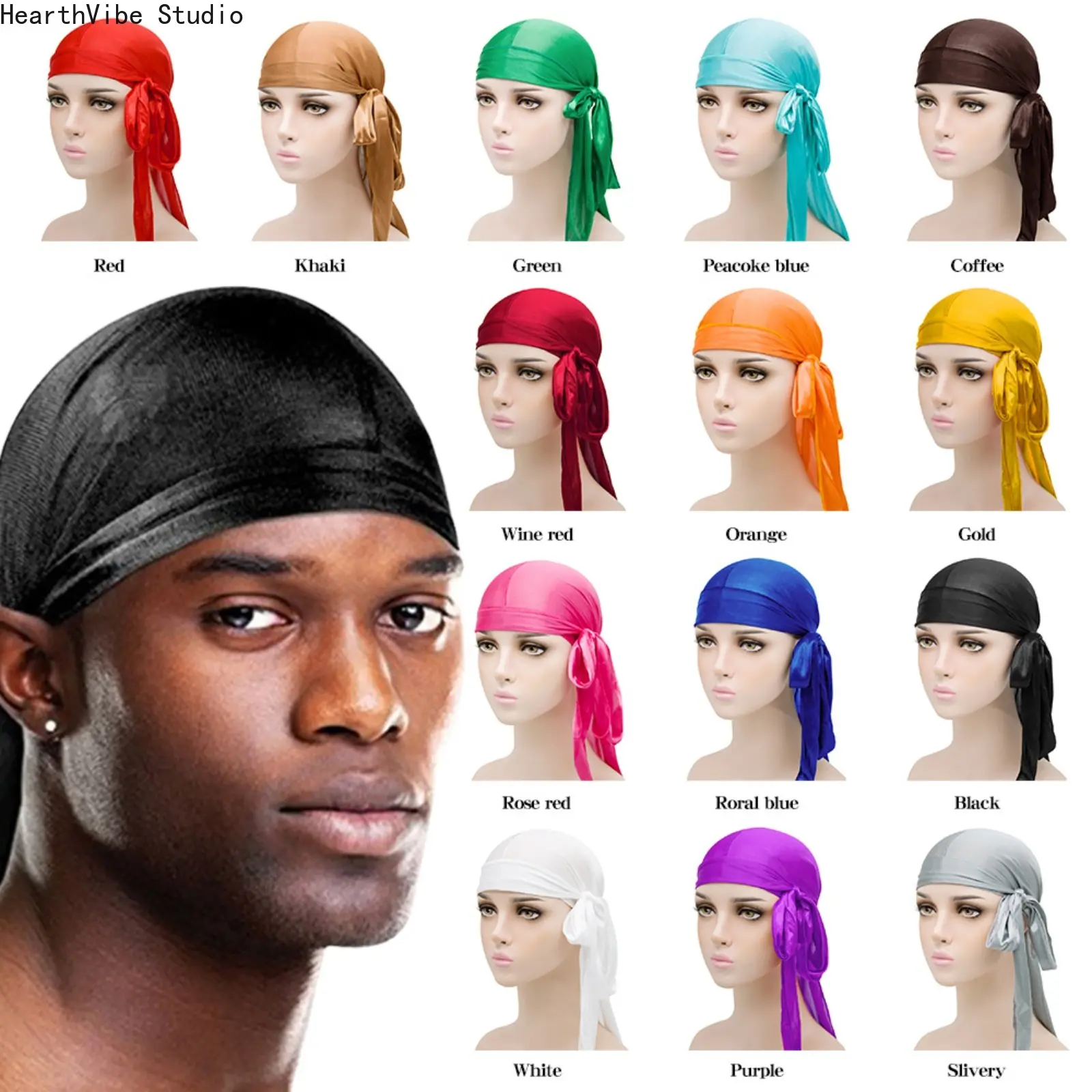 Unisex Silky Smooth Satin Durag, Sports & Outdoor Hair Care Cap with Extra Long Tails, Wide Straps, Outside Seam for 360 Wave Compression & Wave Lock