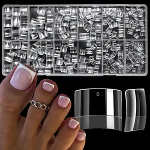 600pc Clear Fake Toenails Gel Toe Nail Tips Acrylic Toenail Tips Short Square Soft Gel Toes Nail Tips Half Cover False Toenails for Acrylic Toe Nails Extension Press ons for Women & Girls