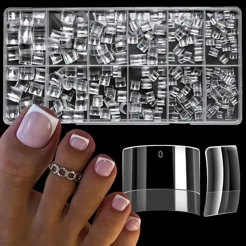 600pc Clear Fake Toenails Gel Toe Nail Tips Acrylic Toenail Tips Short Square Soft Gel Toes Nail Tips Half Cover False Toenails False Toenail Extensions for Acrylic Toe Nails Extension Press ons for Women & Girls