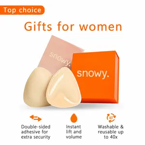 Women's Snowy Sticky Bra Push Up Inserts - Double-Sided Adhesive, Backless, Reusable, Sweat & Water Resistant, 2-Cup Boost, Washable Lift Underwear Accessories (Push Up Bras for Women)
