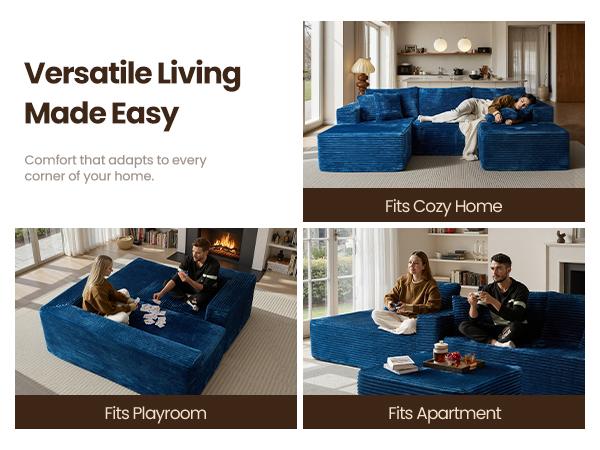 [Huge Bonus Gift] OOSWIFT L/U Shaped Cloud Modular Sofa – Ultra-Plush Corduroy, Deep Seat Comfort, Boneless Sectional Couch with Ottoman & Chaise, No Assembly, Living Room Upgrade
