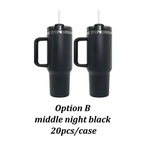 20pcs 40oz Midnight Black Mirror Plated Black Powder Coat Quencher Tumblers USA Warehouse Laser Engraving Travel Mugs Tumblers with Handle