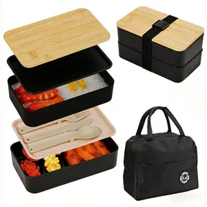 2-Tier Bamboo Lid Durable Lunch Box – High-Capacity Bento with Cutlery Set | Leak-Proof Compartments for Office/Students