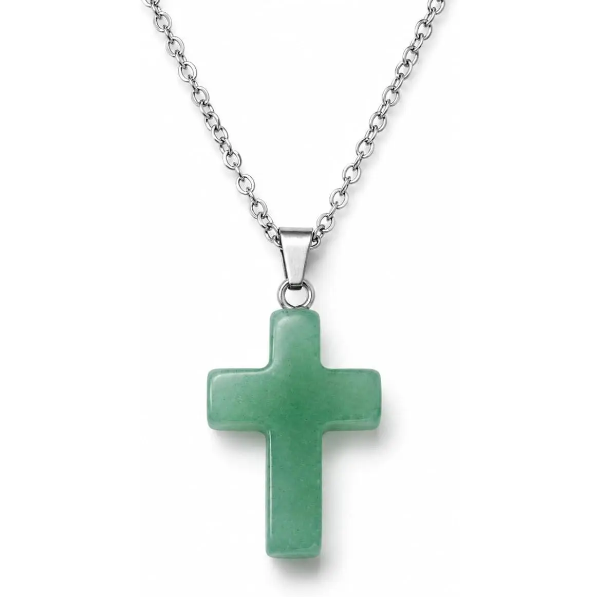 Women's ANNIE WU Minimalist Natural Crystal Cross Necklace - Single Strand Healing Gemstones Pendant (Green Aventurine, Rose Quartz, Amethyst), Faith-Inspired Jewelry, Elegant Anniversary Gift Box Included, Stainless Steel Jewelry, Cross Shape