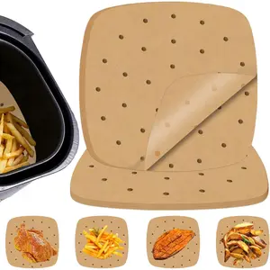 100 count Air Fryer Liners Disposable  Paper, 8 Inch Perforated Airfryer Sheets for Baking, Square Unbleached Non-Stick Steamer Liner for Oven, Microwave, Steaming Basket