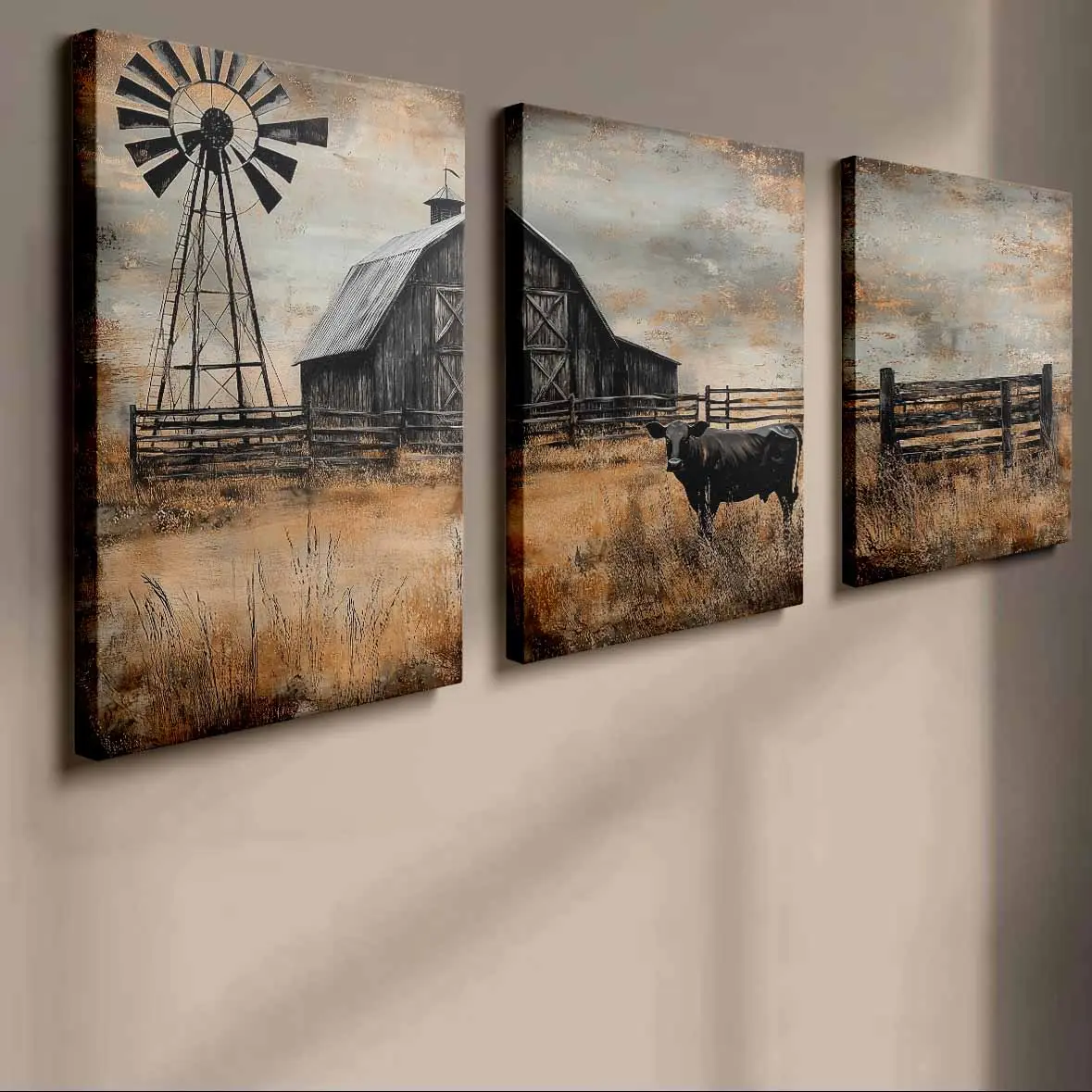 3-Count Multicolor Framed Farm Life Print Decoration - Waterproof 3x3 Americana Barn-Themed Wall Art, Home Supplies for Living Room, Kitchen with Storage Box, Wardrobe Polka Dot Accent