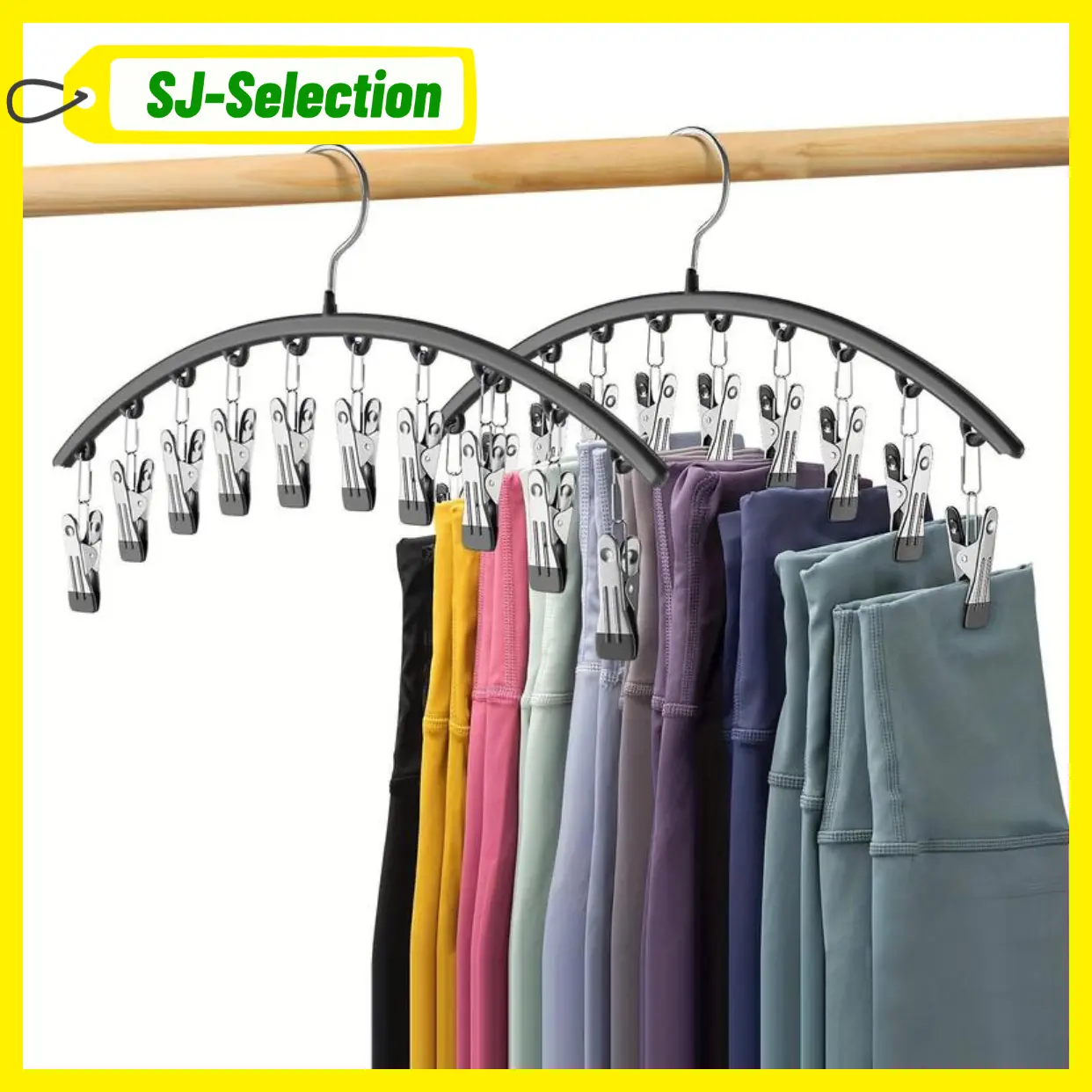Curved Hanger with 10Clips,Stainless Steel Yoga Pants Hanger, Space Saving Closet Hanger, Coat Hanger Closet Organizers, Wardrobe Storage Rack, Dormitory Storage Rack for Clothes Socks Organizer Storage, Unique Furniture for Bedroom