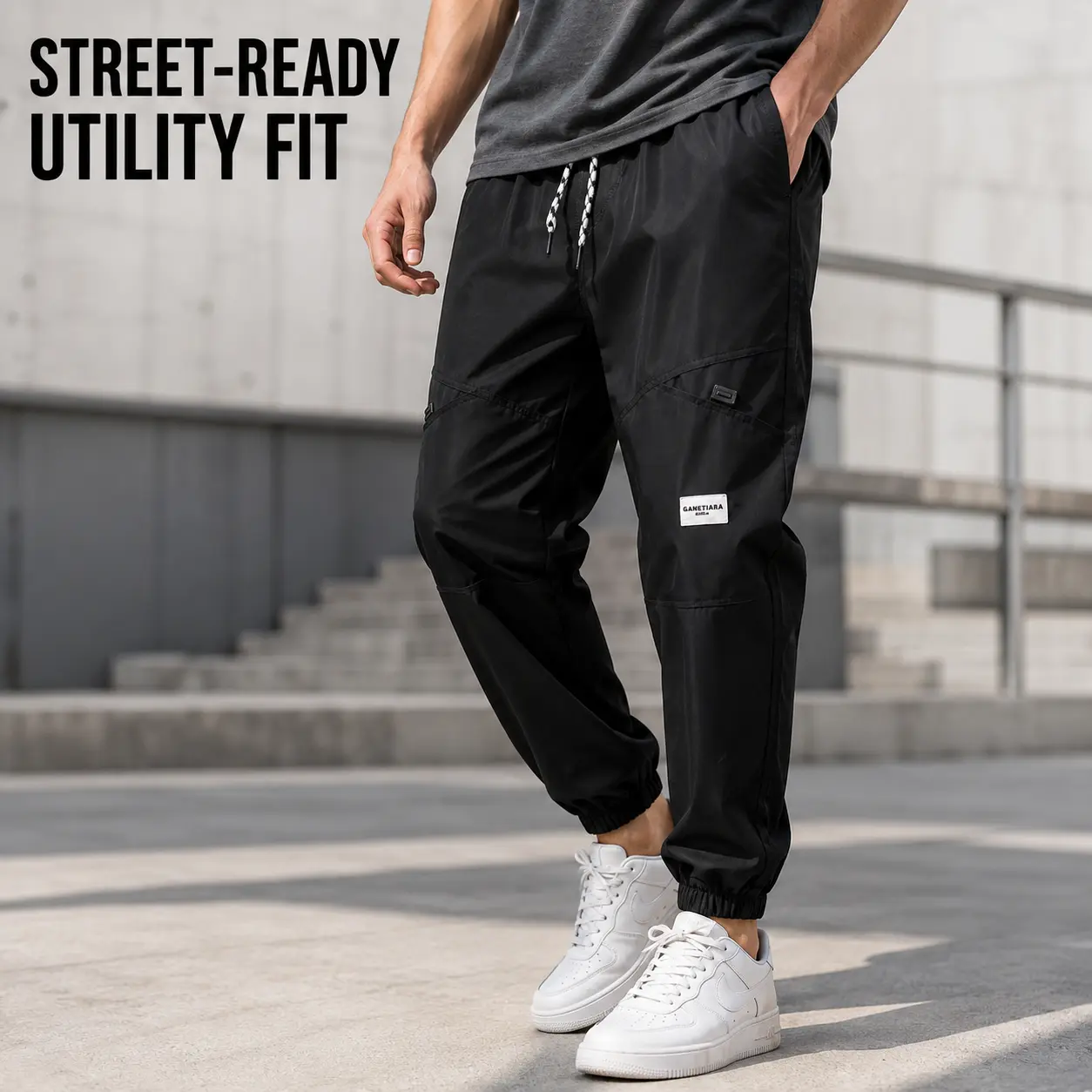 Pocket Cuffed Streetwear Casual Pants Men's Utility Cargo Jogger Pants, Relaxed Tapered Fit Elastic Waist Drawstring Multi- Menswear Overall