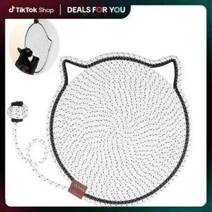 Cat Toy Scratcher Mat With Ball,Natural Cotton Rope Cat Scratch Pad ,17‘’ Round Horizontal Floor Cat Scratching Pads For Cats ,Cats furniture Protector For wall ,couch ,carpets sofa