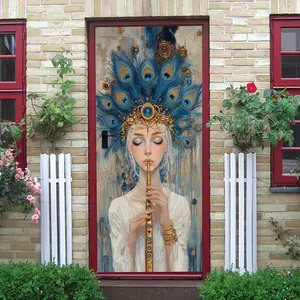 2pcs Peacock Goddess Wall Sticker Indian Style Art Decor Self Adhesive Removable Waterproof Mural for Living Room BedroomHome Decoration PaintingWall Art Decorative Sticker