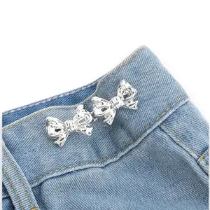 Pair of Bow Adjustable Waist Tightener -Metal Cinch for loose Pants -3 Metals - Silver, Gold, and Gunmetal to choose from- Metal Brooch for Clothing, Pins for Loose Jeans, Shawls, Reusable, Dresses, Skirts, No Sewing Pins Tighten Waist Pant