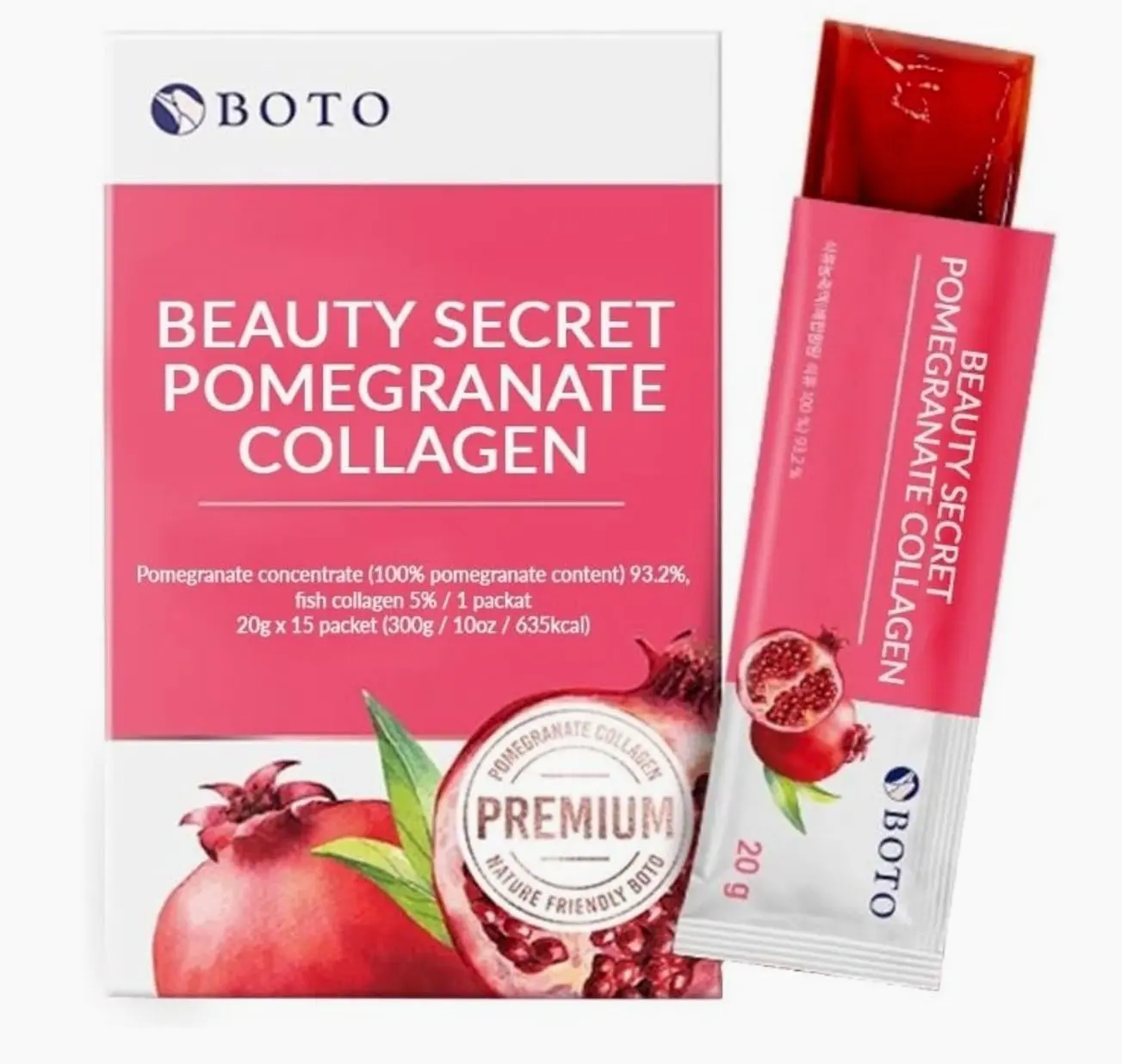 Beauty Secret Pomegranate Collagen 20g - Korean Beauty Collagen Jelly Stick, Low Molecular Fish Collagen, Pomegranate Flavored - Packs of 15