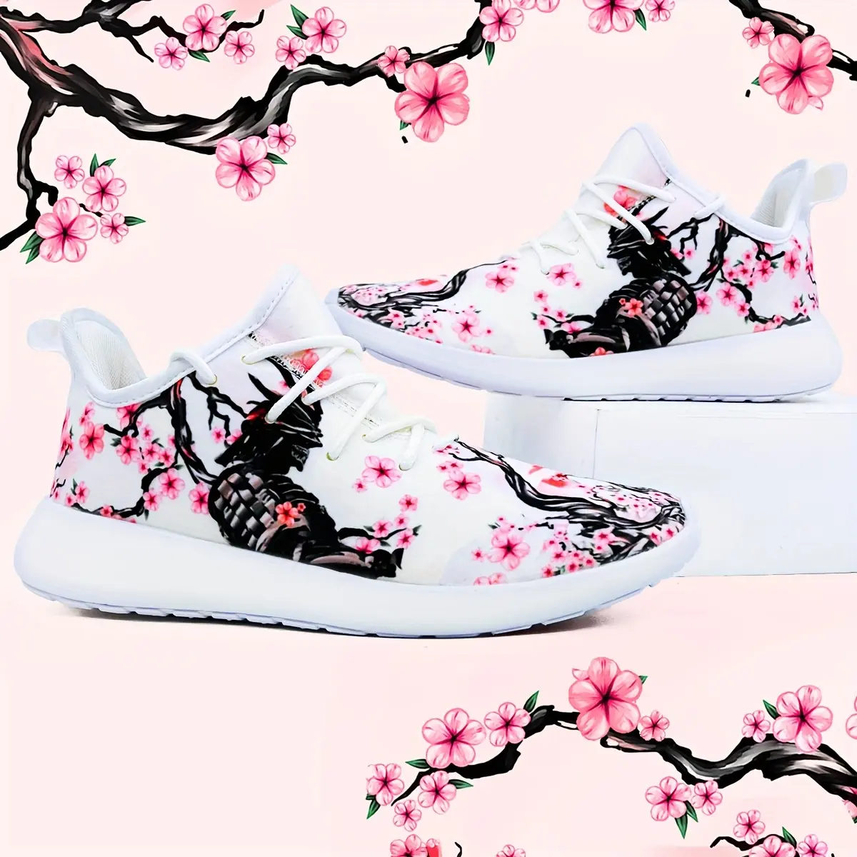 Stylish Samurai Cherry Blossom Running Shoes - Ultra-Lightweight, Breathable, Comfortable, and Versatile for Outdoor Sports and Casual Wear - Soft Bottom, Lightweight, and Ideal for Walking, Jogging, and Fitness Activities