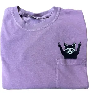 Raccoon pocket embroidered tee, cute embroidered shirt, oversized graphic tee Comfort Colors