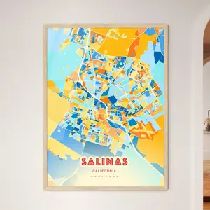 Colorful Salinas California Blue Orange Fine Art Print Usa City Map Customizable Poster Personalized Gift